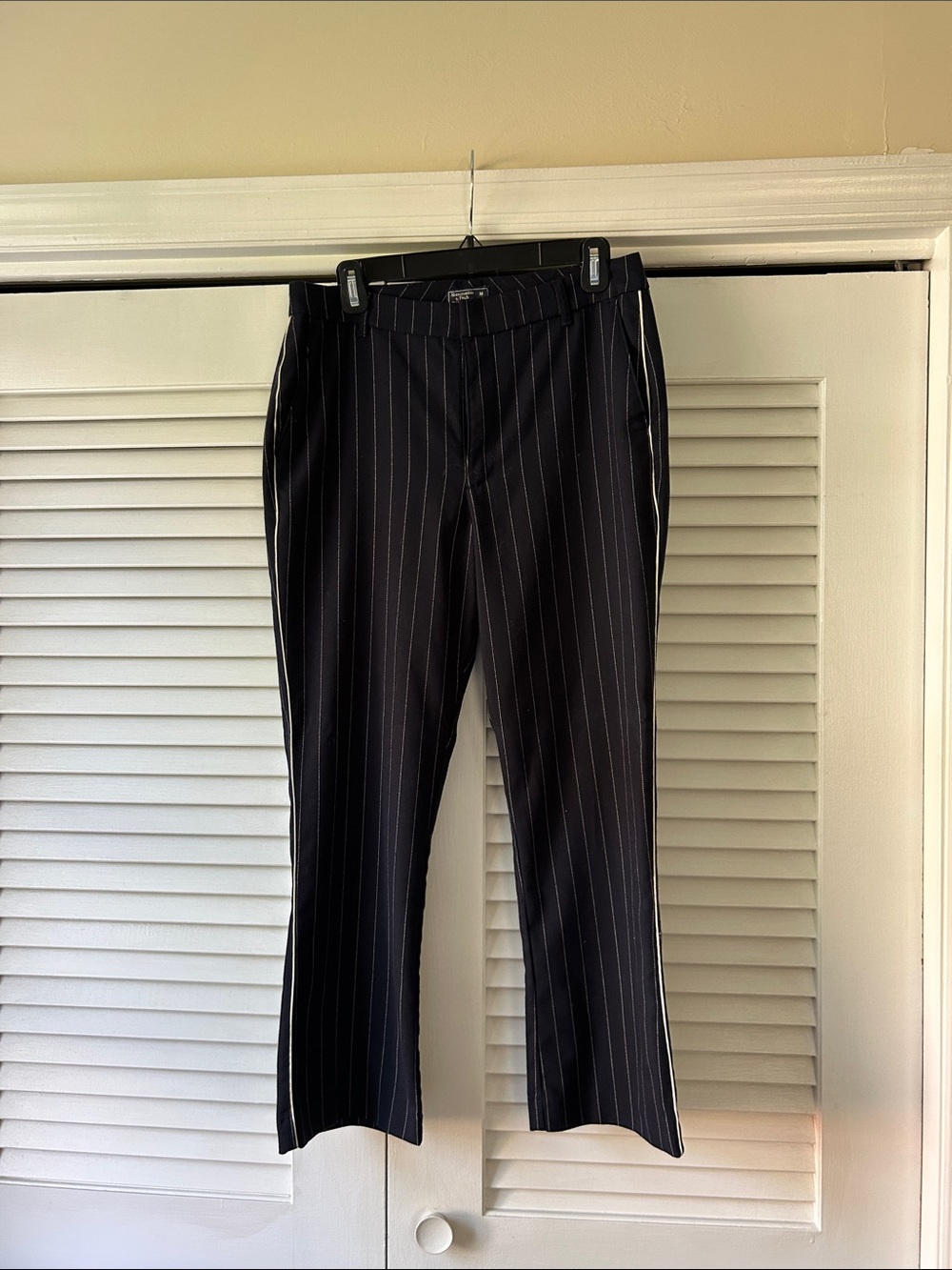 Abercrombie & Fitch Black Pinstripe Women's Pants with White Side Stripe